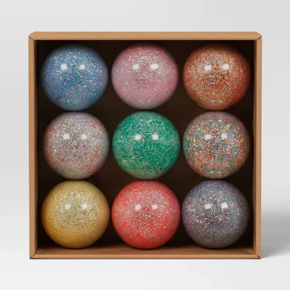 NEW 9ct 100mm Christmas Glitter Finish Ornament Set Multicolor Wondershop